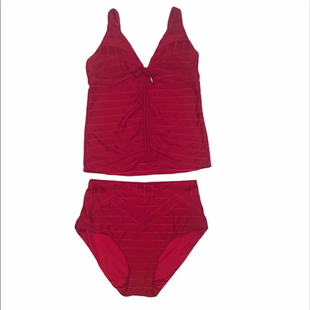 Becca 2 piece multi way wear dark red tankini swimsuit